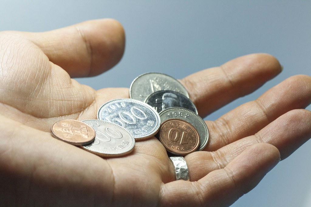 Coins stacked on a table