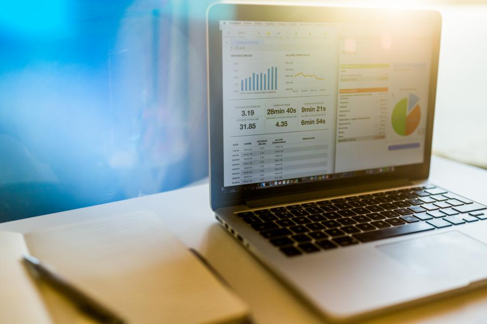 A financial chart on a laptop screen