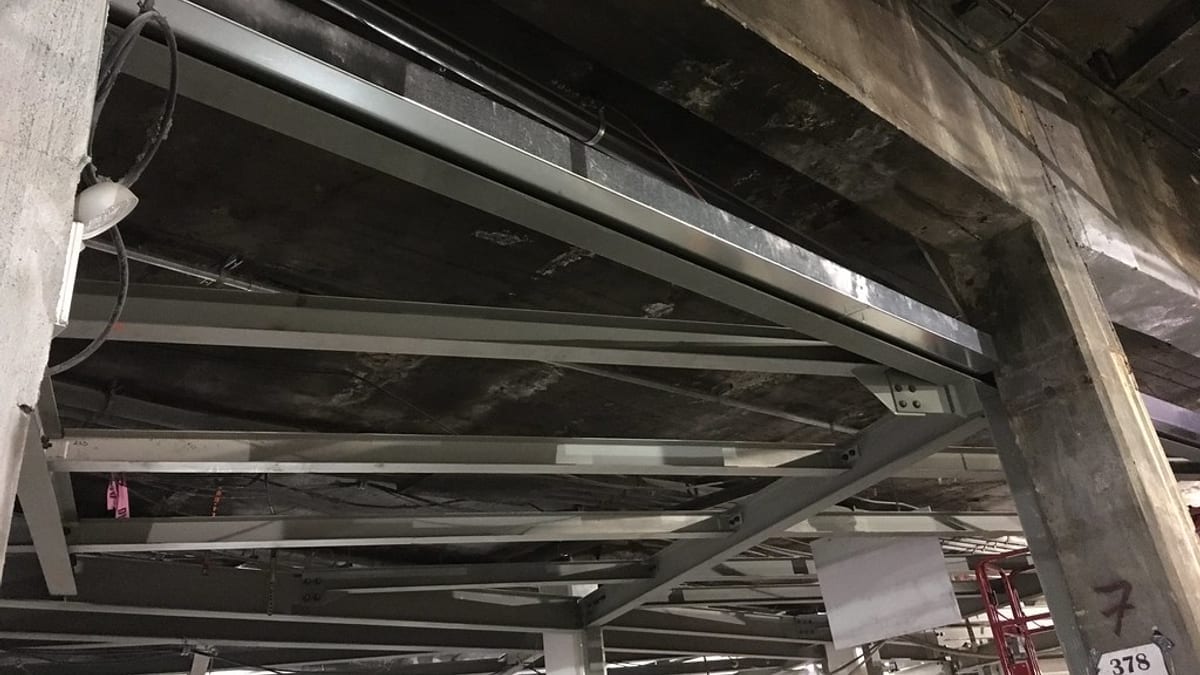 A gutter along a roof edge