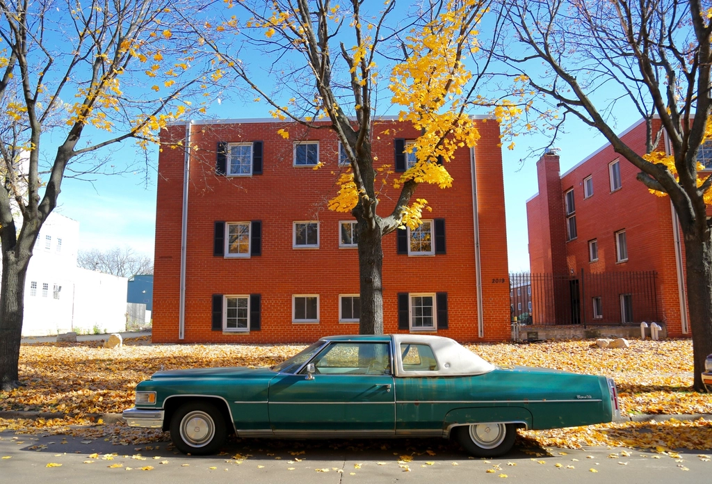 A car parked on a residential street