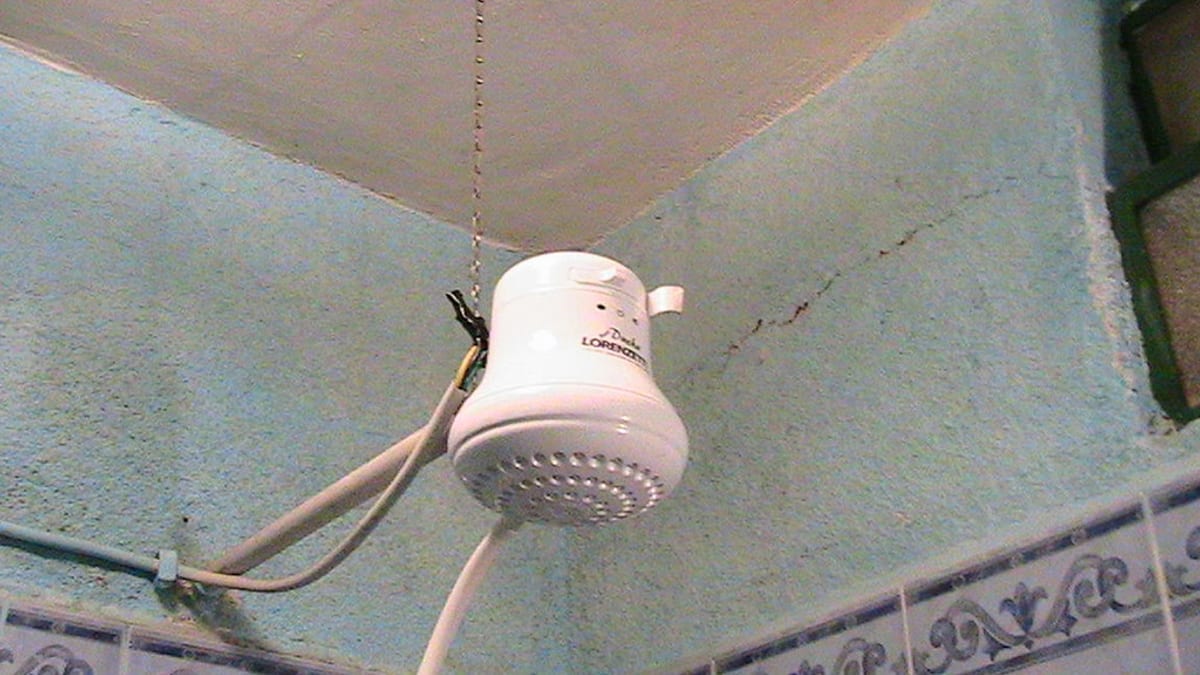 A shower head running