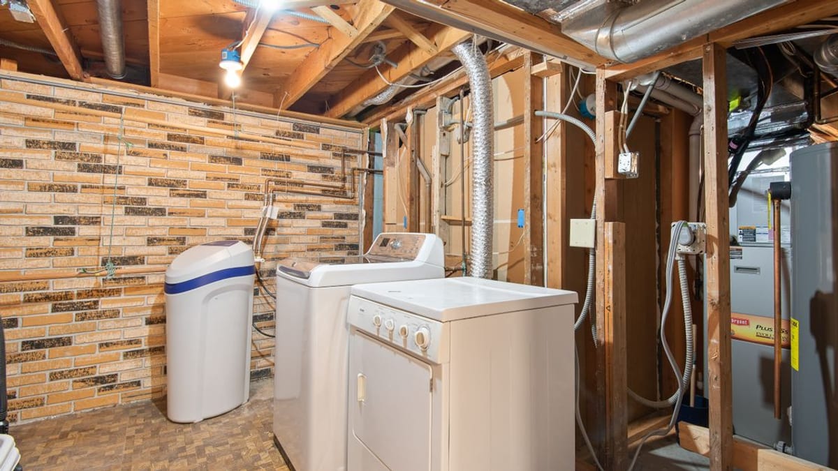 A water heater in a basement
